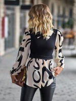 Blusa de manga larga de dos piezas para mujer, camisa de retazos de punto, Top de moda, otoño, 2024 - details 11