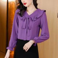 Elegantes Camisas y Blusas Francesas para Mujer Top de Manga Larga con Cuello en V y Volantes - details 1