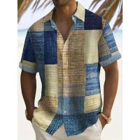 Camisa Retro para hombre, camisa hawaiana con estampado de celosía a la moda, pantalón corto informal de verano, cárdigan de manga, ropa Vintage de calle de gran tamaño - details 1