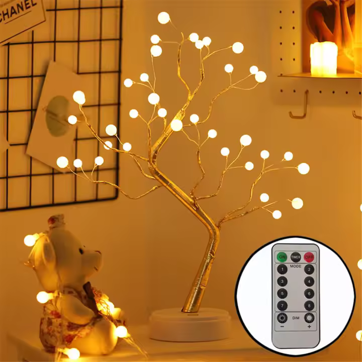 Tabletop Bonsai Tree Light 36 Pearls LED 8 Mode Remote Control DIY Artificial Lamp Bedroom Desktop Indoor Decoration Night Light - 1