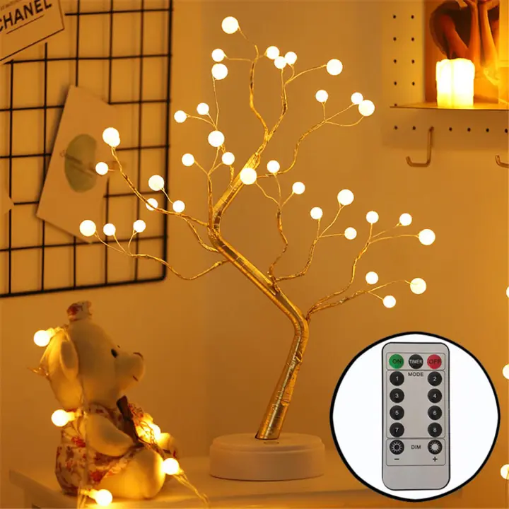 Tabletop Bonsai Tree Light 36 Pearls LED 8 Mode Remote Control DIY Artificial Lamp Bedroom Desktop Indoor Decoration Night Light - 1