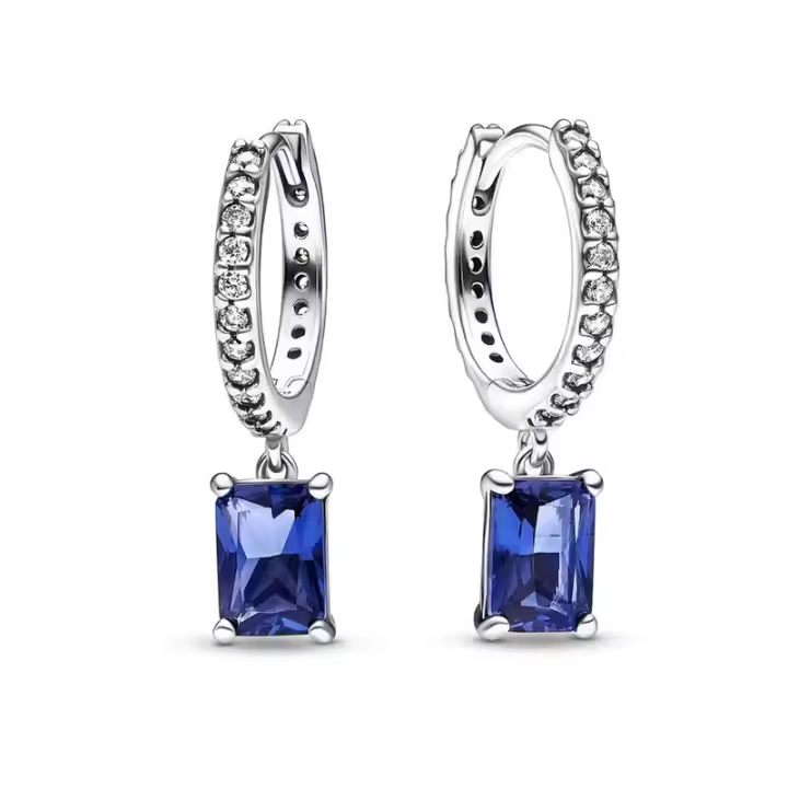 Pendientes de plata rectangulares abrazados en azul Pandor, brillantes 292381 C01 - 1