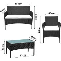 Juego de muebles de jardín de polirratán, 7 piezas, incluye sofá, sillas individuales, mesa y cojines de asiento, muebles de terraza para balcón, jardín (negro) - details 1