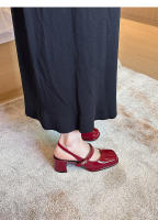Bolsa francesa cabeza tacón medio solo zapatos nuevo estilo de hadas cabeza cuadrada tacón grueso Mary Jane trasero vacío solo zapatos - details 26