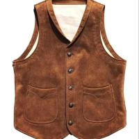 Chaleco de gamuza de cuero para hombre, chaleco vaquero occidental con bolsillos - details 1