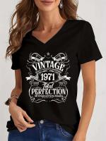Haruku moda Vintage 1974/1975 perfección Total camiseta negra primavera manga corta Mujer Camiseta Casual suelta años estilo camisas - details 2