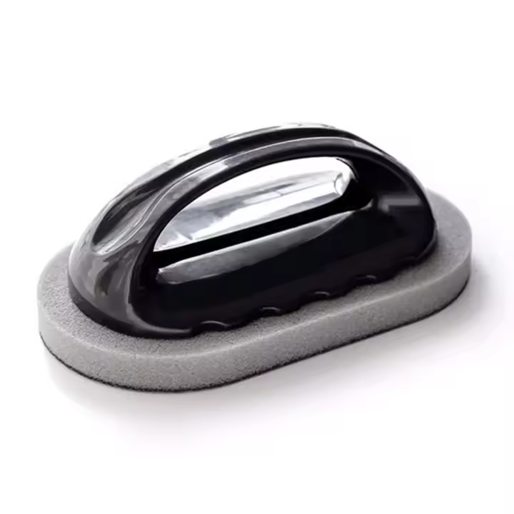 Cepillo de esponja limpiador, herramienta de limpieza de óxido, fregadero, olla, tazón, mango de fregado, negro - 1