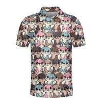 Polos de manga corta para hombre y mujer, camisetas con estampado de dibujos animados de animales, pingüinos, osos, ardillas, botones gráficos, 14 - details 9