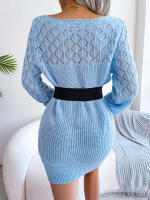 Vestido de punto de manga larga para mujer, suéter informal ahuecado, ropa sin cinturón, otoño e invierno, 2024 - details 18