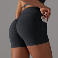 Pantalones cortos de yoga cruzados para mujer con bolsillos, leggings de entrenamiento para mujer, pantalones cortos de cintura alta, levantamiento de glúteos - details 8