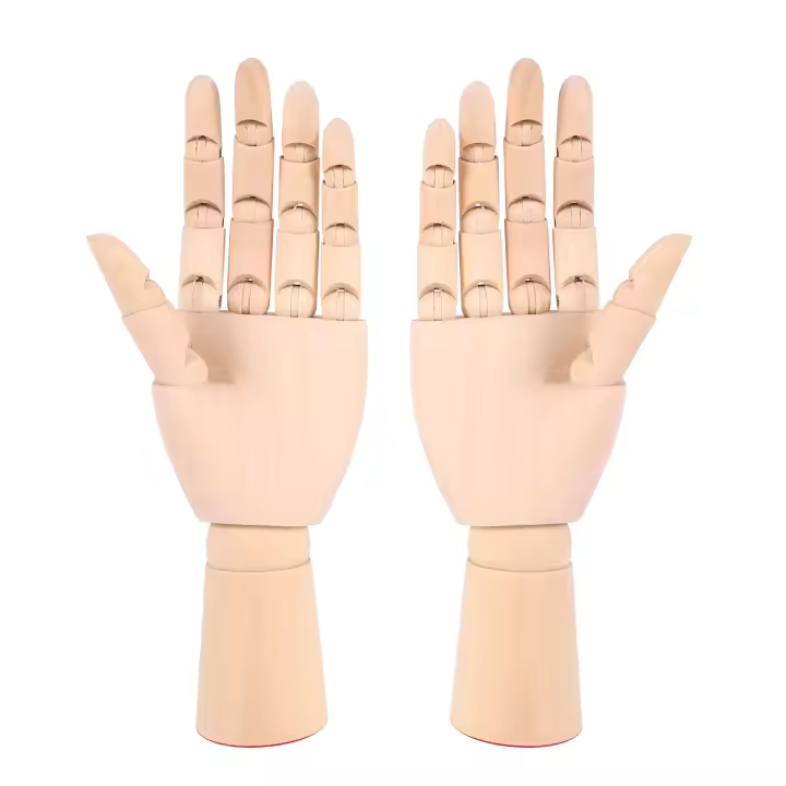Figura de mano izquierda/derecha articulada oponible seccionada de madera de 7 pulgadas, modelo de mano de maniquí para dibujar, dibujar y pintar - 1