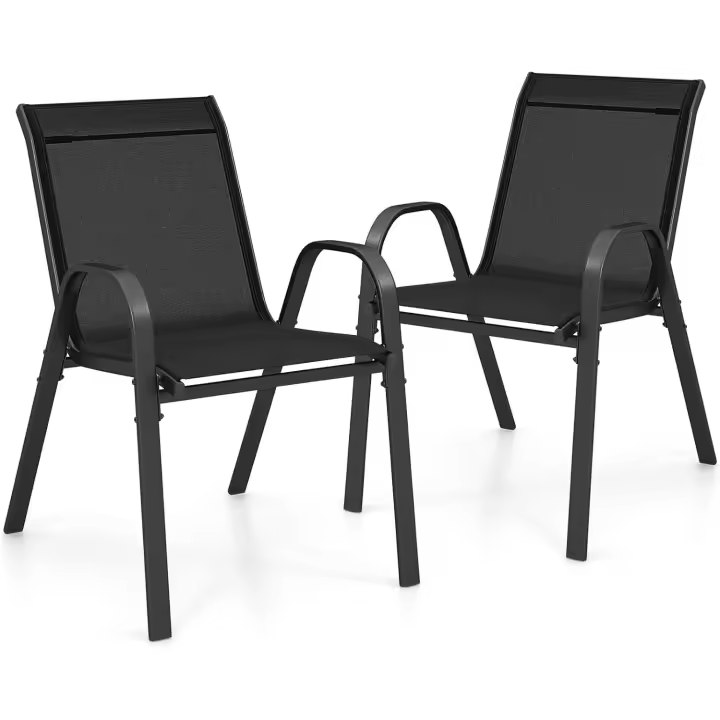 Juego de Sillas de Patio de Metal Resistente Sillas de Comedor Apilables con Diseño Ergonómico para Terraza, Piscina, Jardín Negro - 1