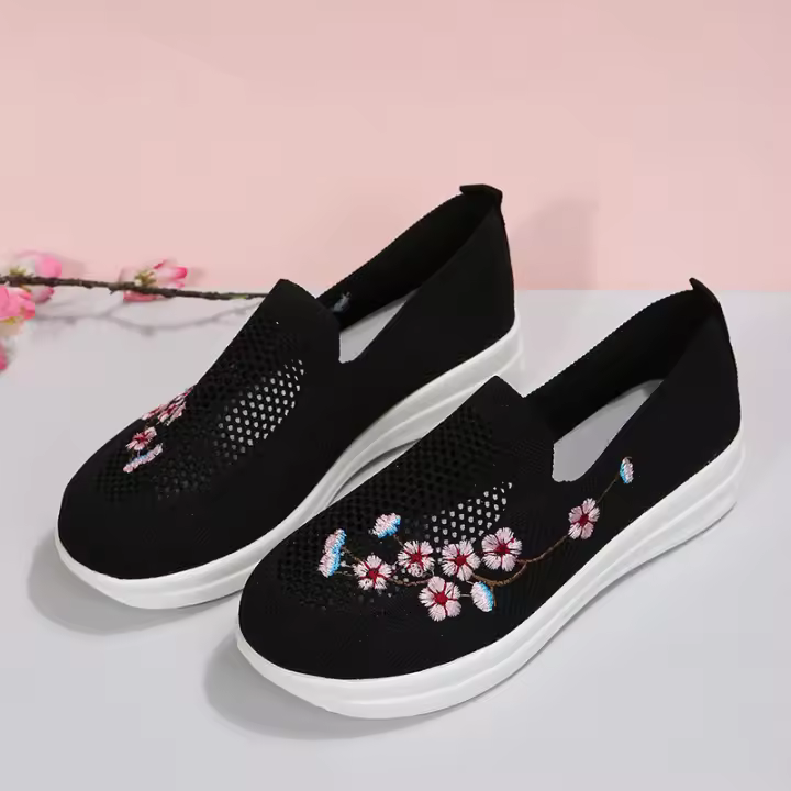Zapatillas de deporte de malla transpirable para mujer, zapatos cómodos con flores, suaves y sólidos, a la moda, ligeros, 2022 - 1