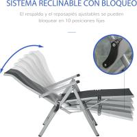 Plegable Jardín Sillón Playa Ajustable en 10 Posiciones con Respaldo Alto y Reposapiés Transpirable Carga Máx. 120 kg 78x58x110 cm Negro - details 0