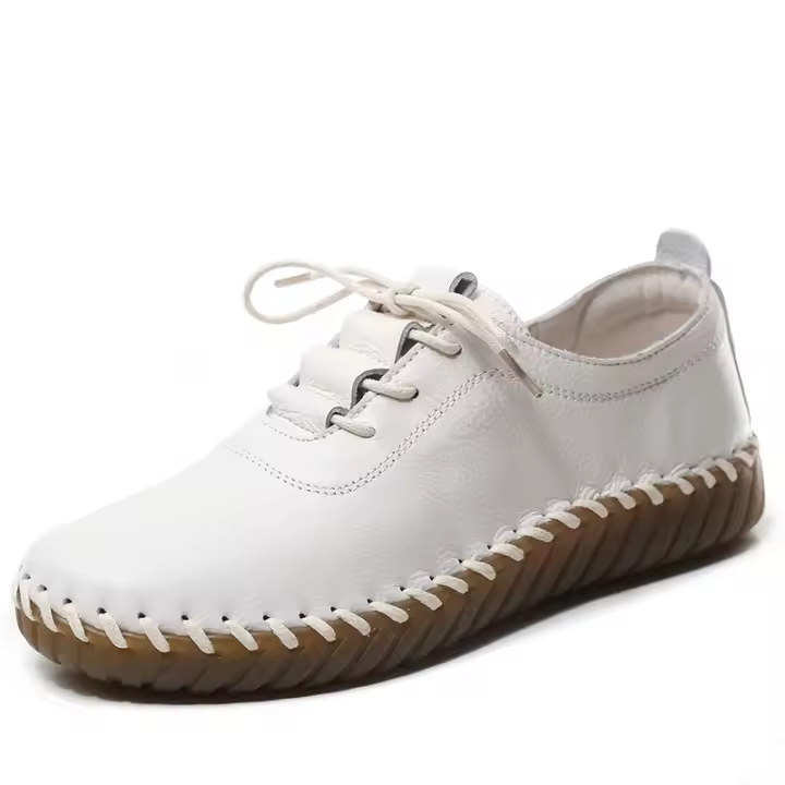Primavera nuevos zapatos individuales de mujer cosidos a mano zapatos de piel de vaca de primera capa zapatos de suela blanda con cordones pisos de cuero genuino - 1