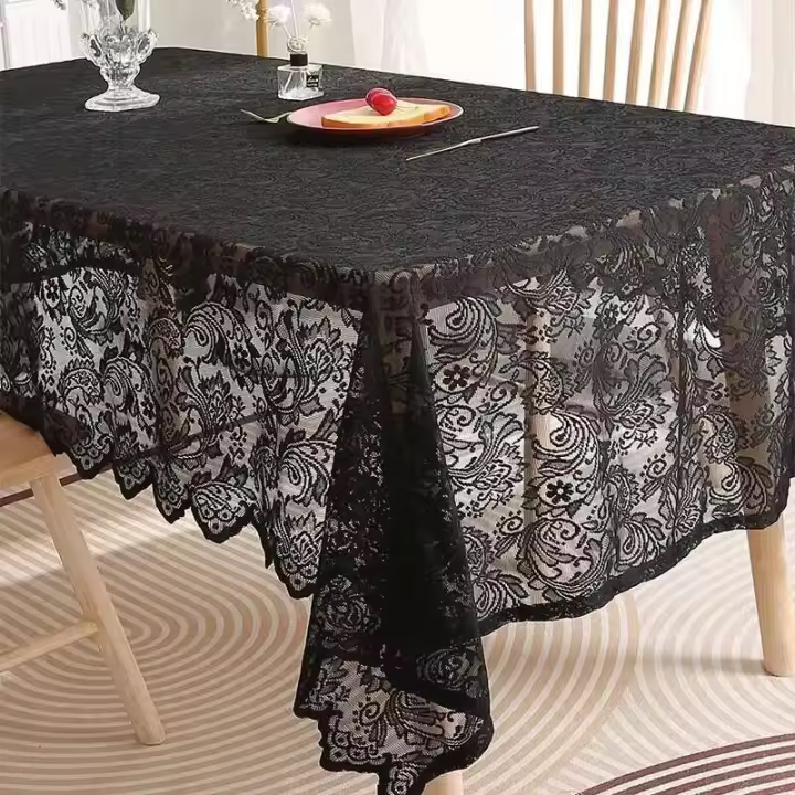 Mantel Ense francés negro, utilizado para mesas rectangulares, estilo retro, elegantes y sencillos manteles y adornos de boda - 1