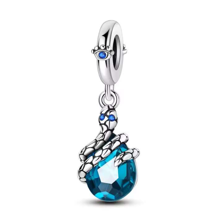 Pulsera Colgante Azul Esmeralda Misterio Serpiente Plateada - 1