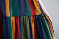 Vestido de Lino de Algodón a Rayas de Color Bloque Falda A-Línea de Moda de Verano con Cintura Suelta y sin Correas Vestido Largo Artístico para Mujeres - details 11