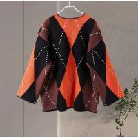 Cárdigan de punto Mohair de Color contrastante para mujer, suéteres informales sueltos de manga larga, prendas de punto nuevas a la moda para Otoño e Invierno 2024 - details 1