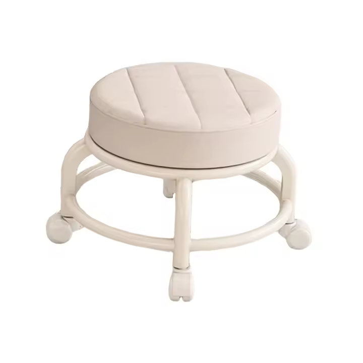 Asiento redondo de rodillo bajo, taburete de rueda de polea cómoda para niños y adultos, hogar blanco - 1