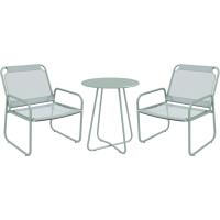 Conjunto de Jardín Exterior Muebles de Jardín Exterior Juego de 1 Mesa Redonda y 2 Sillas de Terraza con Marco de Acero Reposabrazos y Almohadillas Ajustables para los Pies Verde - details 0