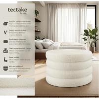 Taburete Almacenaje Bouclé, Carga: 120 kg, MDF, Puff Almacenaje, Taburete Dormitorio, Reposapies Puff, Zapatero Entrada Recibidor, Asiento Acolchado, Ideal Salón Hogar - 42 x 47 cm Crema - details 25