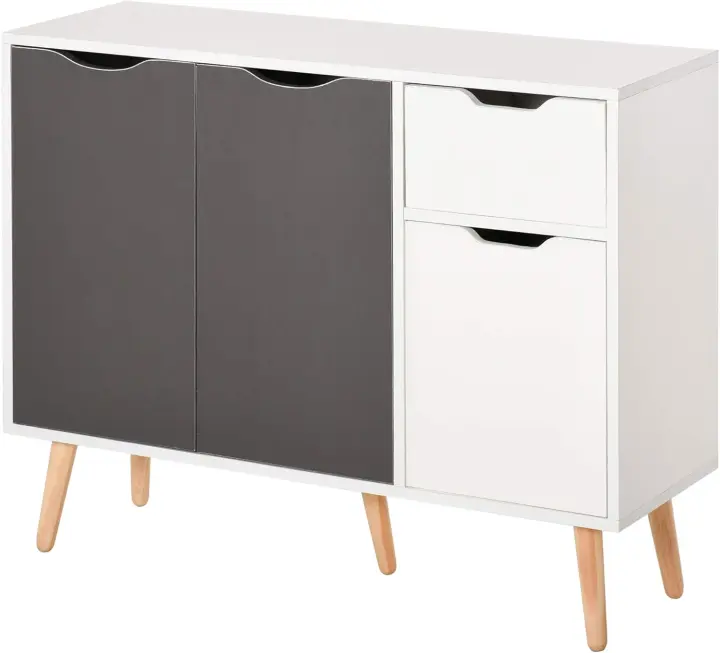 Moderno Armario Aparador para Sala de Estar con 3 Puertas y Cajón Auxiliar Blanco y Natural - 1
