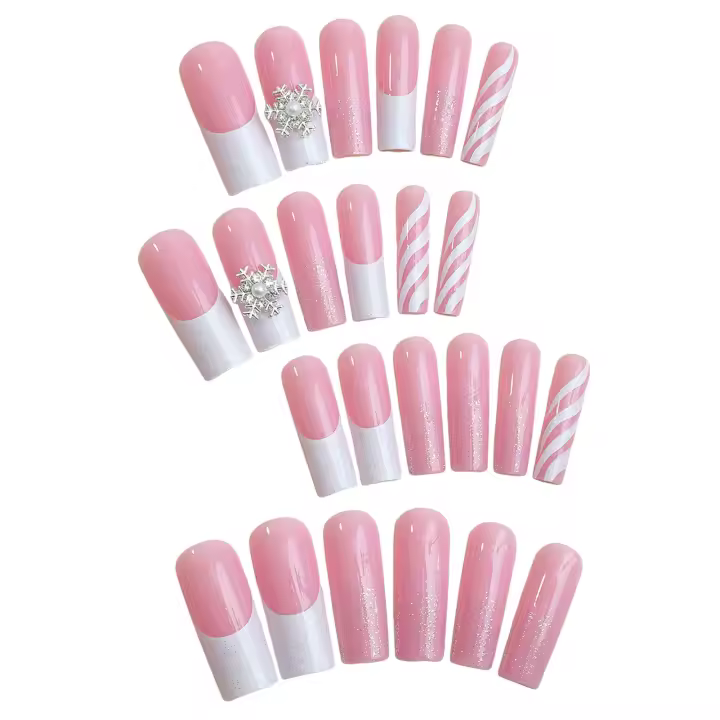 Uñas artificiales duraderas para uso, uñas blancas cuadradas con borde francés a presión, vida diaria - 1