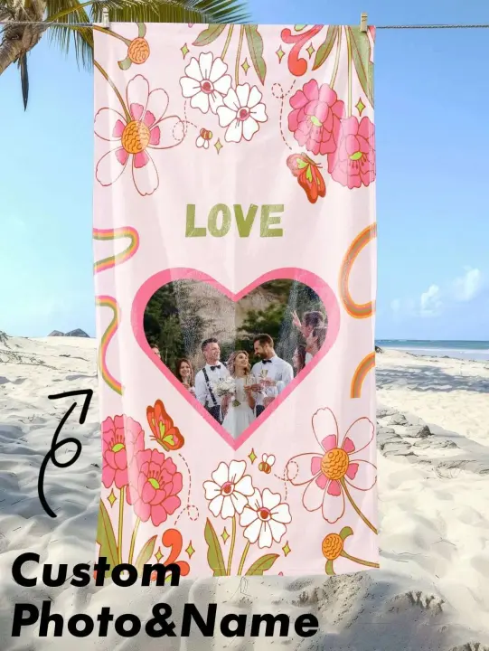1 toalla personalizada con patrón personalizado, personalizada con su nombre y foto, adecuada para usar en la playa - 1