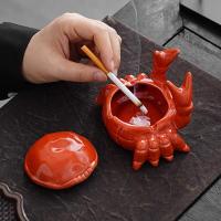 Pequeño Crab China Ashtray Con Cubierta Para Oficina Y Hogar Decoración China Lindo De Crustáceo Rojo Para Sala De Estar Y Despacho - details 1