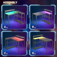 Forma de L con Tomas de Corriente y Luces LED, Escritorio Esquinero con Estantes, Reversible para Ordenador para el Hogar, Oficina, Dormitorio, Espacio Pequeño, 106,5 cm - details 56