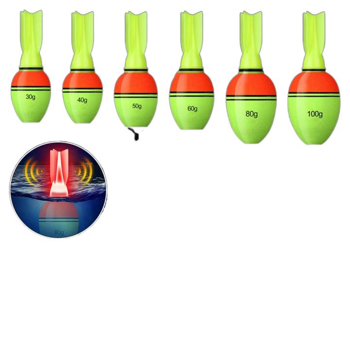 Flotador de pesca EVA con barra de luz, flotador luminoso llamativo de lanzamiento largo, cola de cohete, 30g-100g, deriva externa, 5 uds.