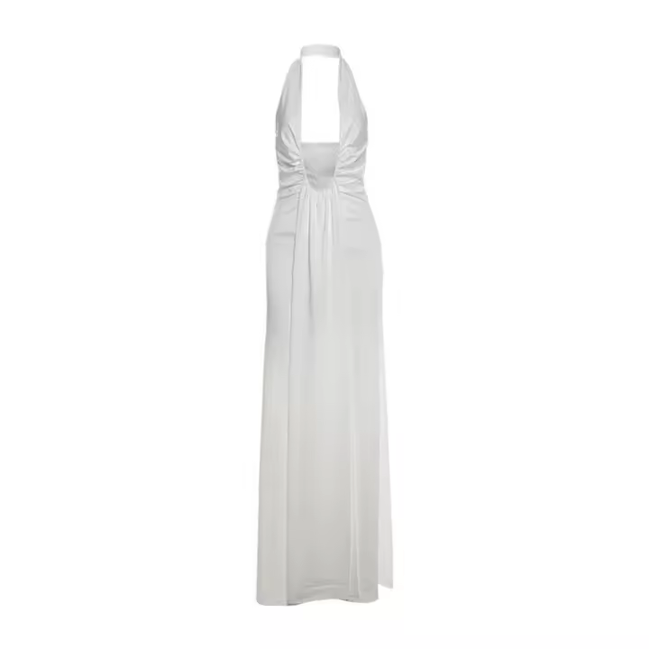 BUNO-Vestido largo sexi con escote Halter y escote en V profundo para mujer, vestido de noche elegante de retazos, vestido de noche liso ajustado sin mangas - 1