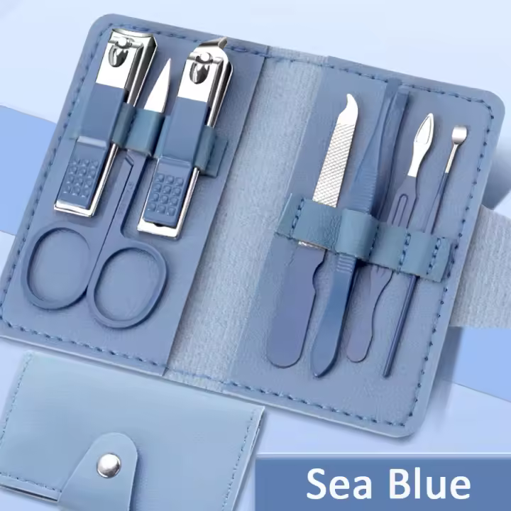 Cortauñas colorido de viaje profesional, juego de manicura, 7 piezas con bolsa de cuero, herramientas para el cuidado de uñas de acero inoxidable, Kit de aseo G - 1