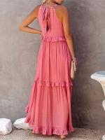 2025-Vestido largo de fiesta con volantes para mujer, traje Sexy sin mangas, ropa de baile, línea A, bohemio, vacaciones - details 2