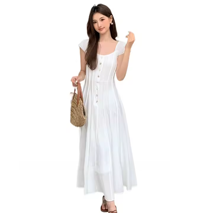 Vestido de verano 2025 nuevo temperamento francés de cintura alta vestido de vacaciones de puro deseo para mujeres. - 1