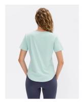 Camiseta deportiva lisa de manga corta para mujer, Top holgado para Fitness, camiseta de gimnasio - details 5
