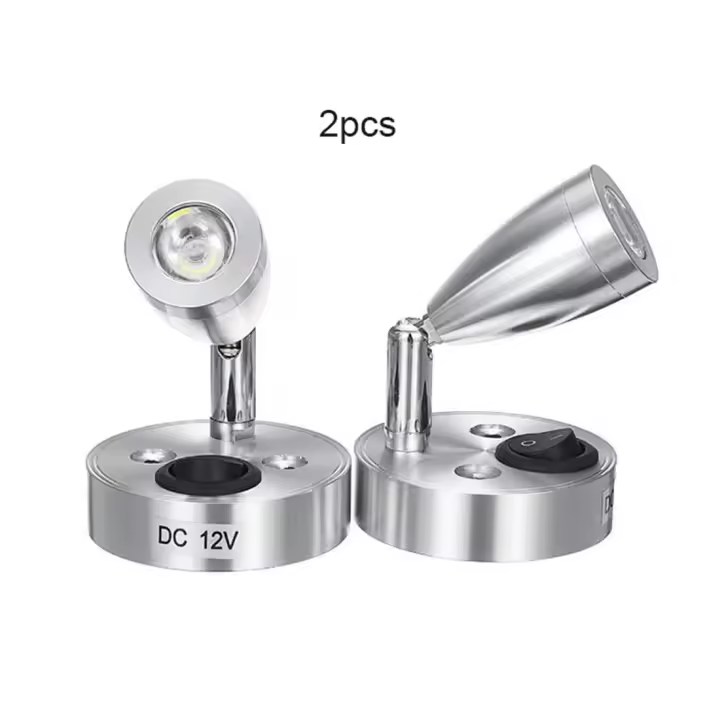 Luz LED blanca fría para lectura, lámpara de mesita de noche de pared para caravana, Campamento, barco, remolque, iluminación Interior, 2 piezas, CC de 12V, 3W, 6000K - 1