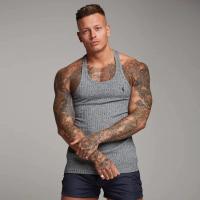 Chaleco para hombre, camiseta sin mangas con estampado deportivo para gimnasio, camiseta sin mangas elástica transpirable de secado rápido de tela a rayas - details 13