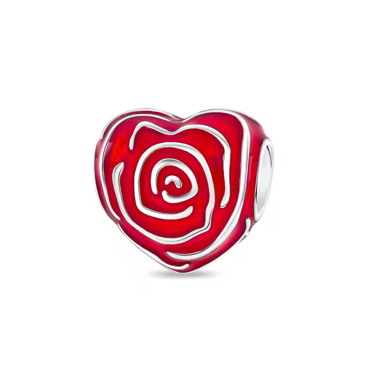 Colgante con cuentas de plata de ley 925, rosa roja, corazón amoroso, pulsera Original para fabricación de joyas, regalo del Día de San Valentín - 1
