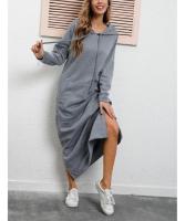 Vestido de Midi para Mujer con Capucha Moda 2025, Tejido Mixto, Estilo Informal, Suelto, Sudadera - details 2