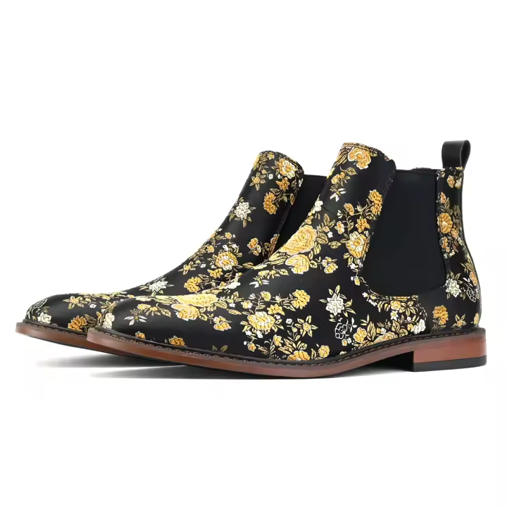 Botas Chelsea florales prensadas bordadas vintage Botas desnudas para hombres - 1