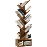 Estantería de árbol, Librería Alta de 6 Niveles Estantería Estrecha de madera con cajones para Sala de Estar, Dormitorio 38×19×112CM Marrón Rústico - details 0