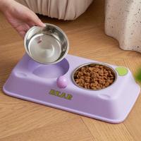 Cuenco doble con forma de oso para mascotas, contenedor de comida para gatos desmontable de gran capacidad, alimentador de agua antigolpes de acero inoxidable para cachorros, hogar - details 3