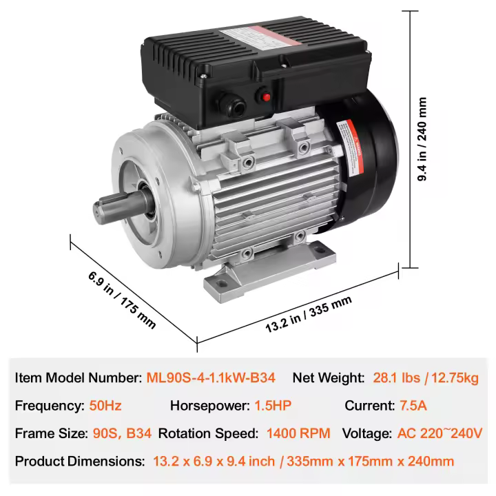 Motor eléctrico SucceBuy, motor de compresor de aire monofásico, rotación CW/CCW para maquinaria agrícola y equipos generales - 1