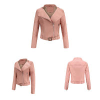 Abrigo corto de motociclista de piel sintética para mujer, chaqueta de manga larga con cremallera, ropa de otoño - details 30
