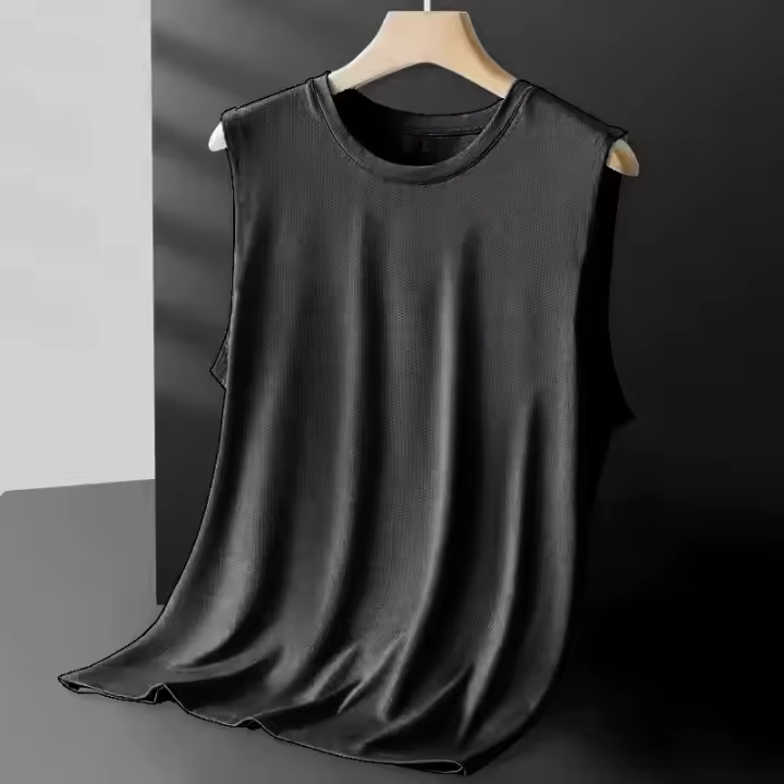 Nueva camiseta sin mangas de seda de hielo para hombre, camiseta sin mangas de verano de secado rápido de malla, camiseta deportiva de talla grande con hombros anchos para Fitness, chaleco para correr para hombre - 1