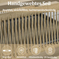 Conjunto de sillones de jardín, conjunto de muebles de jardín de 4 piezas, sofá de 3 plazas, 2 sillones y mesa de centro, exterior, tablero de madera plástica, reposabrazos de cuerda trenzada, acero galvanizado, beige - details 3