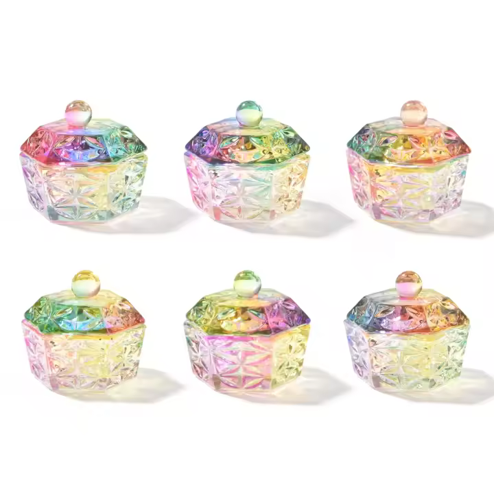 Plato de Uñas de Vidrio Iridescent Colorido 6pcs Kit de Manicura de Marca KADS Portador de Líquido y Polvo de Acrílico Equipo de Manicura - 1