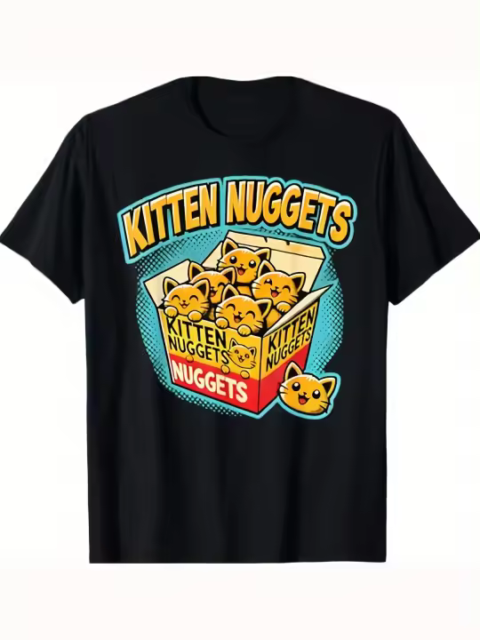 Kitten Nuggets Cat Chicken Nuggets Foodie Fast Food Cat Lady Camiseta Regalo para papá Cuello redondo suave y cómodo Manga corta - 230 g - 1